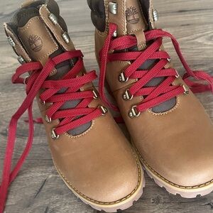 Timberland Tan Boots with Red Laces
